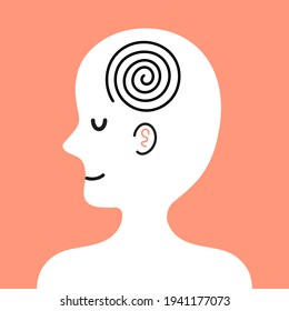 Cute happy smile funny human character with mental harmony in head. Vector hand drawn cartoon kawaii character illustration icon. Calm, mental harmony character concept