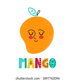 Cute happy smile mango fruit. Vector simple flat cartoon scandinavian character hand drawn illustration icon. Isolated on white background. Scandinavian mango fruit print concept