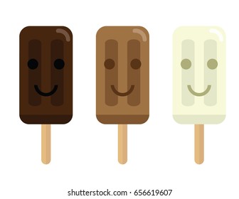 Cute Happy Smiley Face Chocolate Mocha Coconut Vanilla Ice Pops