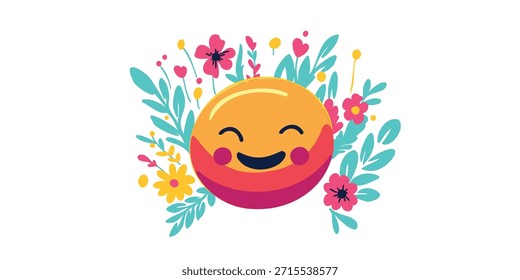 Lindo sonriente feliz rodeado de flores