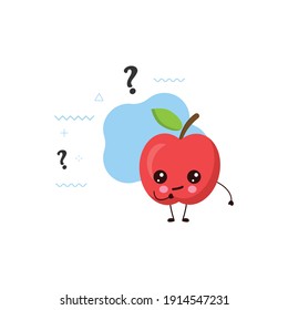 Cute happy smiling apple with the question mark.card or poster design.kawaii cartoon illustration.cute illustration for children