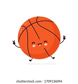 Cute happy smiling basketball ball. Vector flat cartoon character illustration icon design.Isolated on white background