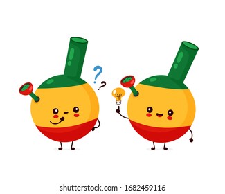 Corte alegre sonriente bong con signo de interrogación y bombilla de ideas. Icono de ilustración de personaje de dibujos animados.Aislado sobre fondo blanco