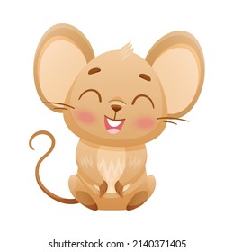 Cute happy smiling brown little mouse. Adorable funny baby animal character cartoon vector illustration