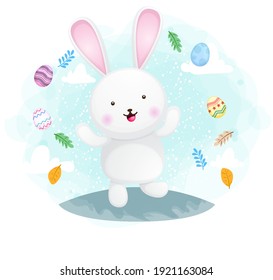Cute happy smiling bunny easter day celebration