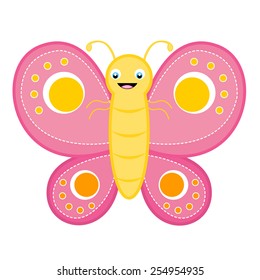 Cute happy smiling butterfly clip art isolated on white background