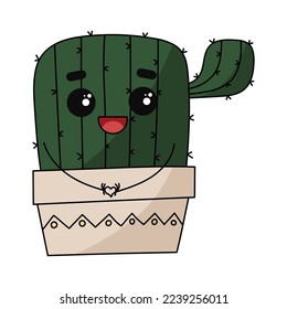 Cute happy smiling cactus. Vector flat cartoon