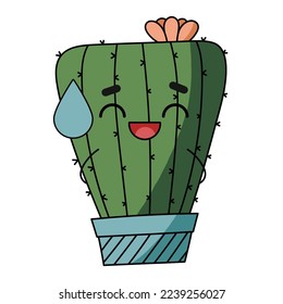 Cute happy smiling cactus. Vector flat cartoon