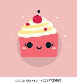 Cute happy smiling cake cartoon vector design, birthday cake flat icon logo, symbol