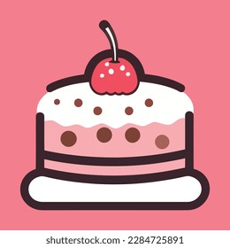 Cute happy smiling cake cartoon vector design, birthday cake flat icon logo, symbol