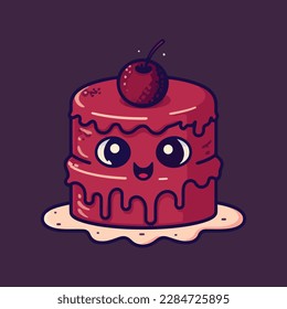 Cute happy smiling cake cartoon vector design, birthday cake flat icon logo, symbol