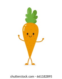 Cute happy smiling carrot vegetable. Vector modern flat style cartoon character illustration. Isolated on white background.