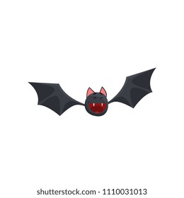 Cute happy smiling cartoon halloween bat character flying vector Illustration on a white background