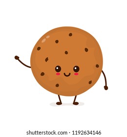 かわいい笑顔のチョコレートチップクッキー ベクター平面の漫画イラストkawaiiのアイコンデザイン 白い背景に 焼きたてのチョコクッキーのコンセプト のベクター画像素材 ロイヤリティフリー