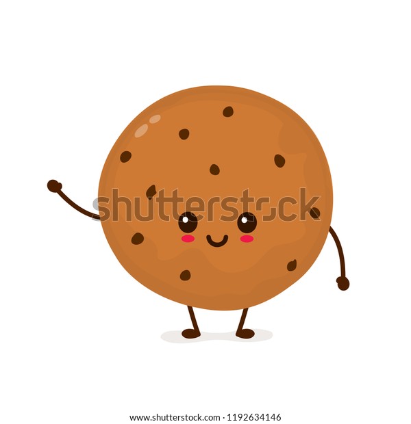かわいい笑顔のチョコレートチップクッキー ベクター平面の漫画イラストkawaiiのアイコンデザイン 白い背景に 焼きたてのチョコクッキーのコンセプト のベクター画像素材 ロイヤリティフリー 1192634146