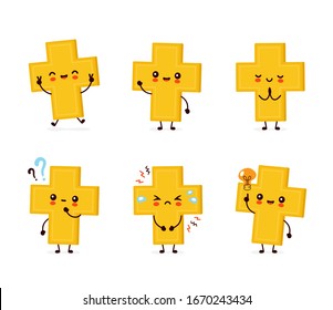 Cute happy smiling christian cross set collection. Vector flat cartoon character illustration icon design.Isolated on white background. Christian cross bundle concept