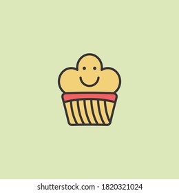 Cute happy smiling cupcake logo. Vector illustration