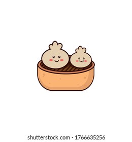 Un bonito y sonriente logo de dim sum. Diseño de iconos de ilustración de caricatura plana vectorial. 