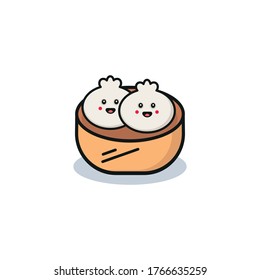 Cute happy smiling dim sum logo. Vector flat cartoon character illustration icon design. 