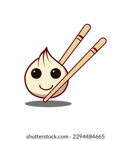 Cute happy smiling dim sum logo. Traditional Chinese dumplings. Kawaii Asian food vector.