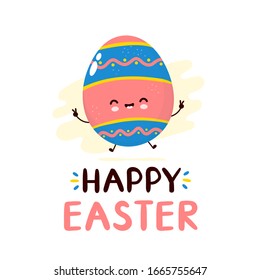 Cute happy smiling easter egg character. Happy Easter card.Vector flat cartoon illustration icon design. Isolated on white background