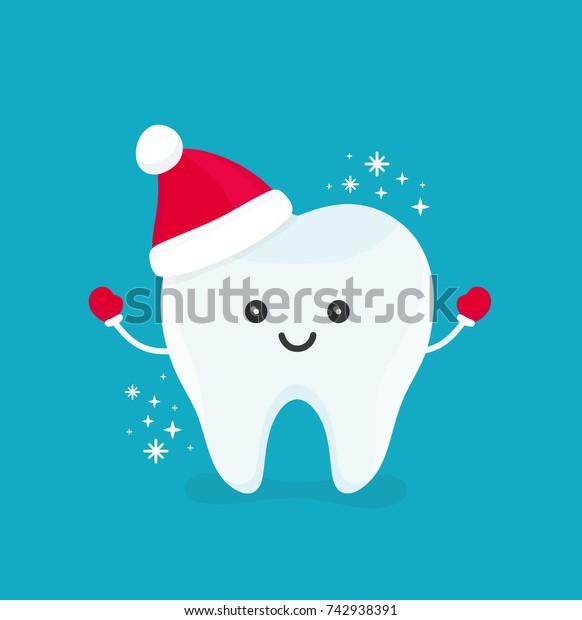 Cute Happy Smiling Funny Tooth Christmas Stock Vector