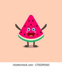 Cute happy smiling funny watermelon. Vector cartoon character illustration.