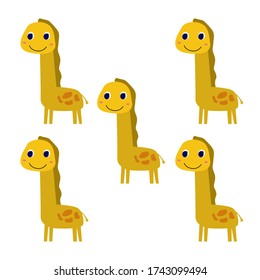 Cute happy smiling giraffes, gold on white
