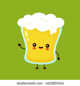Cute happy smiling glass of beer. Vector flat cartoon character illustration icon design. Beer glass,bar alcohol menu concept