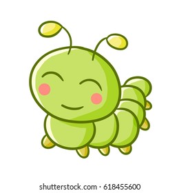 Cute and happy smiling green caterpillar - vector.
