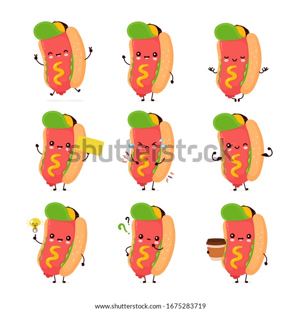 Cute Happy Smiling Hot Dog Set Stock Vector (Royalty Free) 1675283719 ...