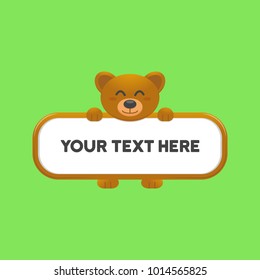 cute happy smiling kid bear holding or carry blank text template box illustration