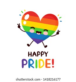 Cute happy smiling LGBT heart character. Happy pride day card.Vector flat cartoon illustration icon design. Isolated on white background. Human rights. LGBTQ. Gay pride concept