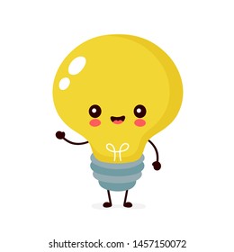 Cute happy smiling light bulb. Vector flat cartoon illustration icon design. Isolated on white background. Light bulb character concept