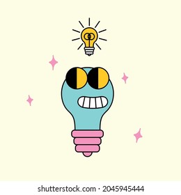 Cute happy smiling light bulb character having a great idea