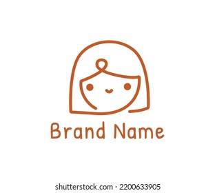 Cute happy smiling little baby girl. Smiling girl with short hair. Logo for baby products, restaurant, food. Baby emotions. Color vector illustration isolated on white background Cartoon illustration
