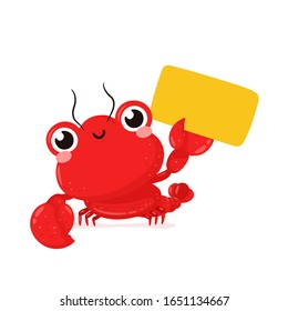 Cute happy smiling lobster with empty sign. Vector flat cartoon character illustration icon design.Isolated on white background. Lobster,sea food menu concept