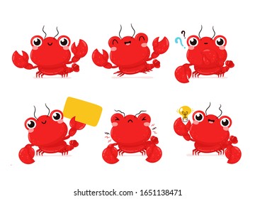 Cute happy smiling lobster set collection. Vector flat cartoon character illustration icon design.Isolated on white background. Lobster,sea food menu bundle concept