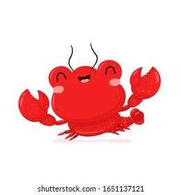 Cute happy smiling lobster. Vector flat cartoon character illustration icon design.Isolated on white background. Lobster,sea food menu concept