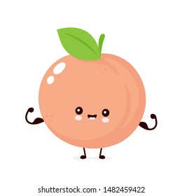 Cute happy smiling peach. Vector flat cartoon character illustration icon design. Isolated on white background. Peach fruit  concept