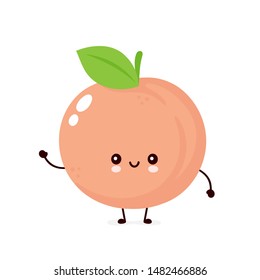 Cute happy smiling peach. Vector flat cartoon character illustration icon design. Isolated on white background. Peach fruit  concept