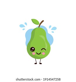 Cute happy smiling pear character blink of an eye.card or poster design.kawaii cartoon illustration.cute illustration for children