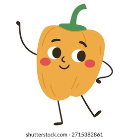 Cute happy smiling pepper vegetable cartoon character flat color vector illustration template design