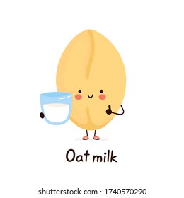 Cute happy smiling plant based oat milk character. Isolated on white background. Vector cartoon character illustration. Cartoon oat,oats plant based milk logo character illustration.