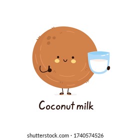 Cute happy smiling plant based coconut milk character. Isolated on white background. Vector cartoon character illustration