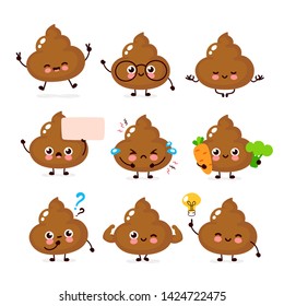 Cute happy smiling poop character set collection. Vector flat cartoon illustration icon design. Isolated on white background. Poop character concept