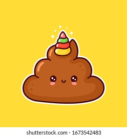 Cute happy smiling poop with unicorn horn. Vector cartoon character illustration design. Magic unicorn poop sticker,poster,card concept