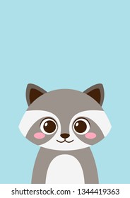 Cute happy smiling raccoon boy. Happy birthday card or party invitation. Vector illustration