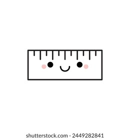 Lindo icono de línea de personaje de Regla sonriente feliz aislado en fondo blanco. Ilustración vectorial.