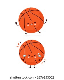 Cute happy smiling and sad basketball ball. Vector flat cartoon character illustration icon design.Isolated on white background